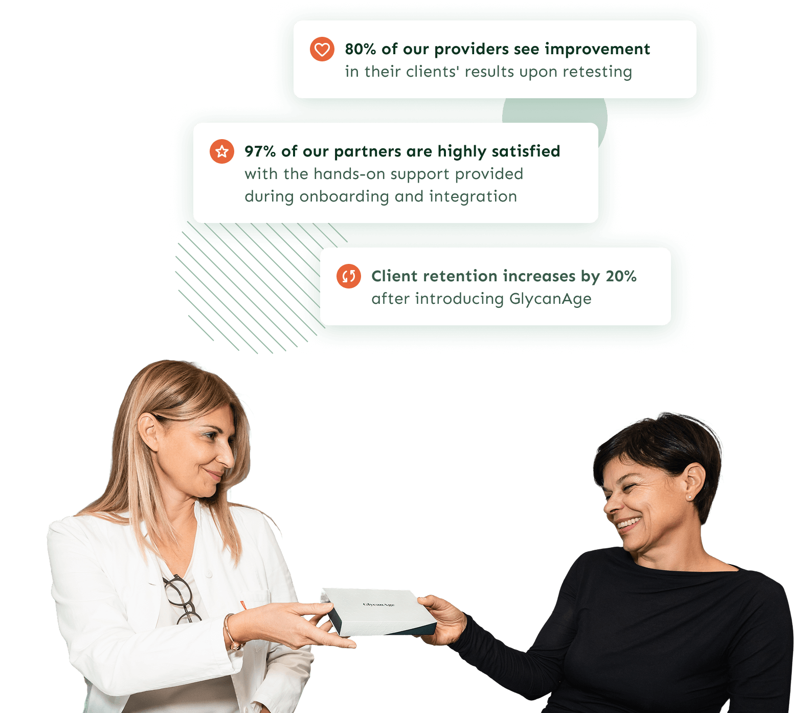 healthcare professional handing a patient her glycanage kit